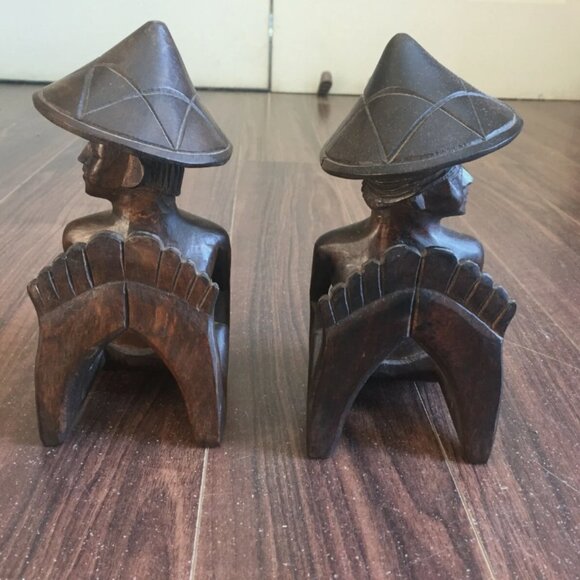 Vintage Wooden Asian Bookends Man and Woman - Picture 4 of 7